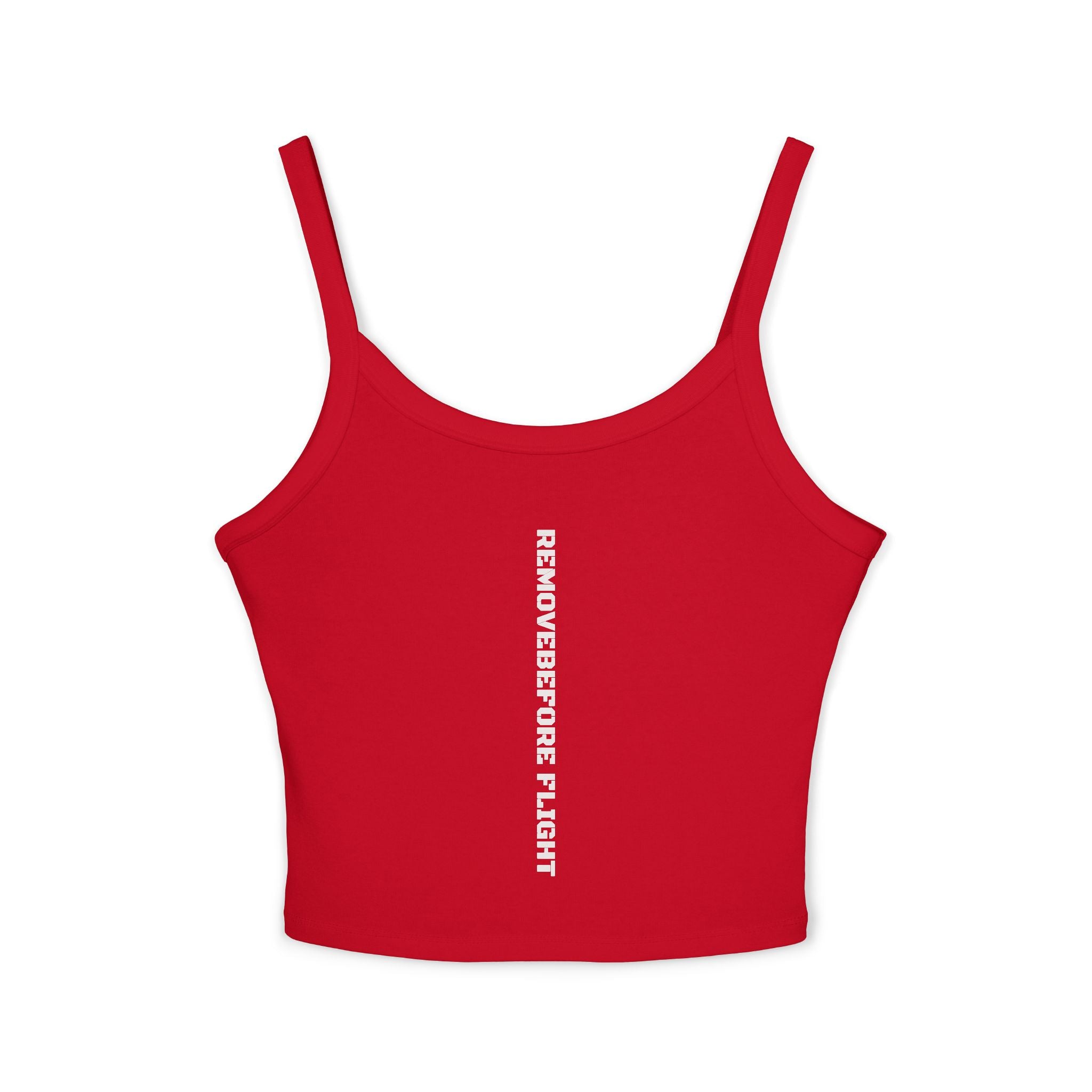 Vertical Text Crop Tank Top — Bold Center Graphic Spaghetti Strap Tank