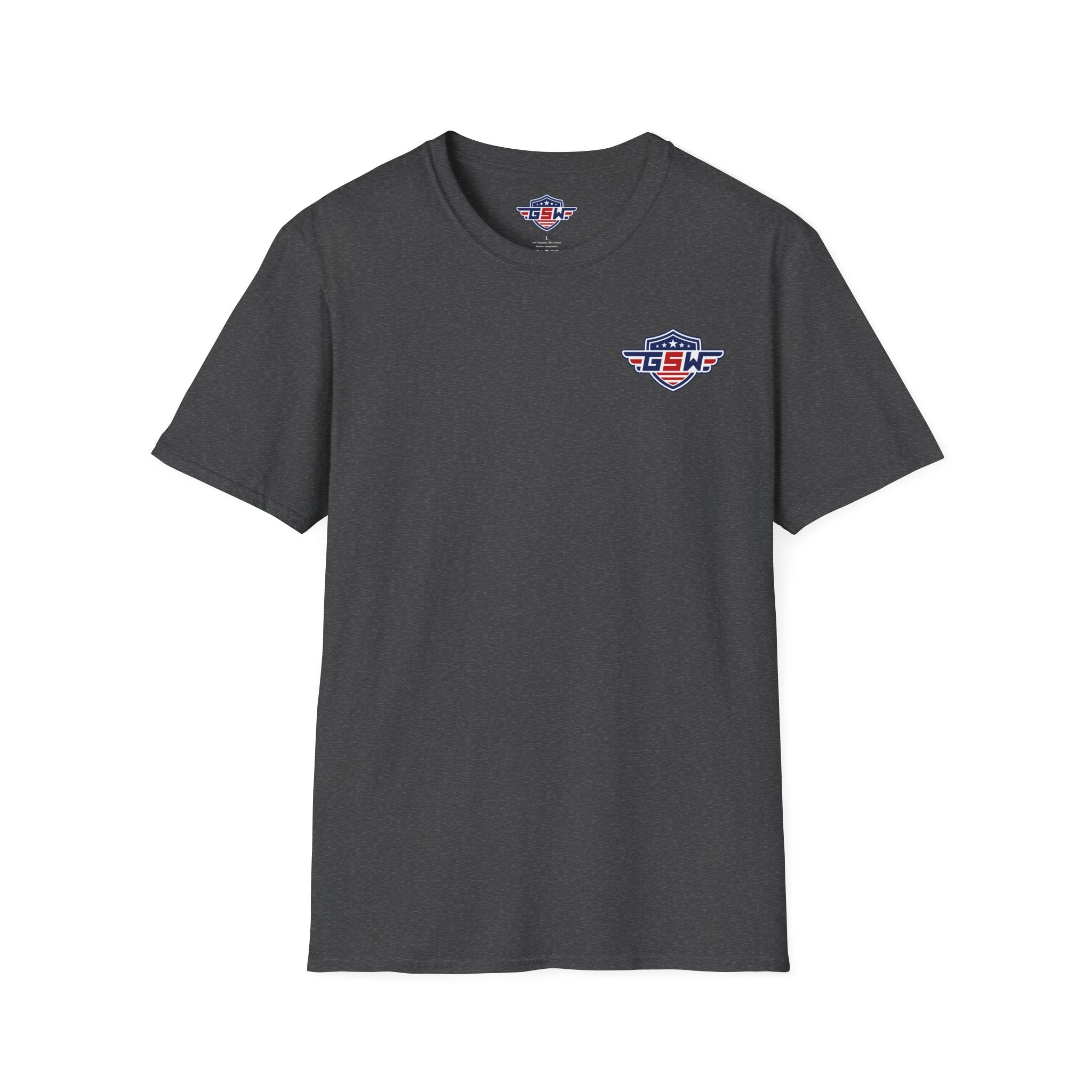 Patriotic GSW Shield Tee — Small Chest Logo American Flag T-Shirt