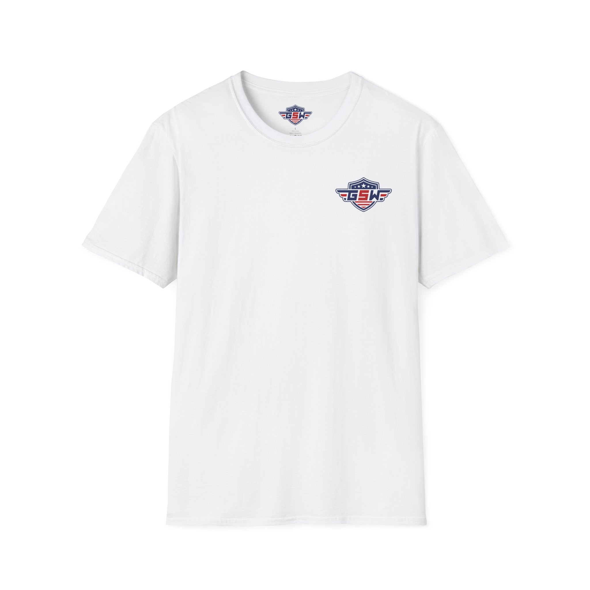 Patriotic GSW Shield Tee — Small Chest Logo American Flag T-Shirt