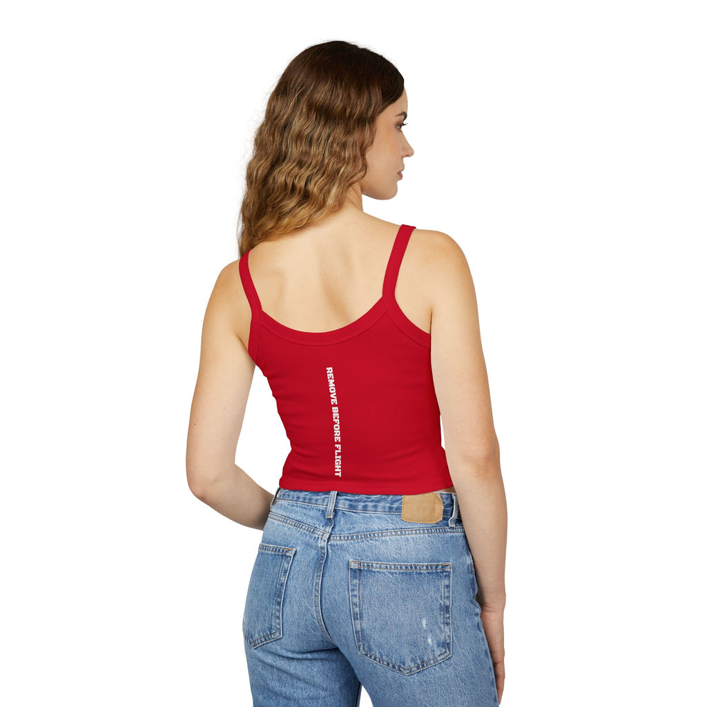 Vertical Text Crop Tank Top — Bold Center Graphic Spaghetti Strap Tank