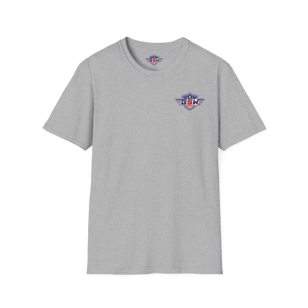 Patriotic GSW Shield Tee — Small Chest Logo American Flag T-Shirt