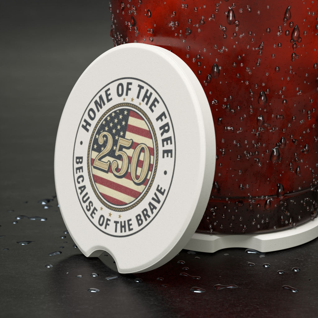 Patriotic "Home of the Free" Soapstone Car Coaster – 250 Vintage Flag Design