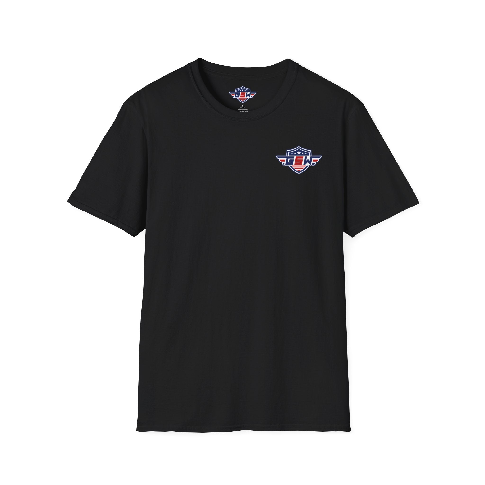 Patriotic GSW Shield Tee — Small Chest Logo American Flag T-Shirt