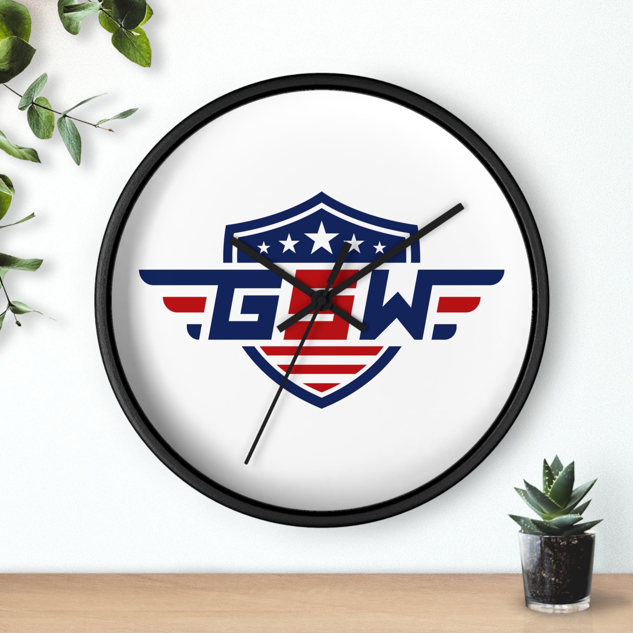Patriotic Shield Wall Clock — American Flag Emblem Timepiece
