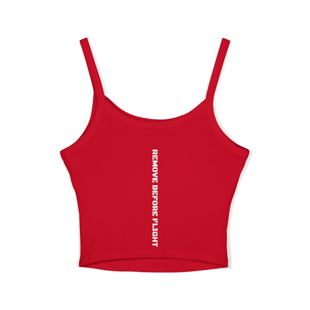 Vertical Text Crop Tank Top — Bold Center Graphic Spaghetti Strap Tank