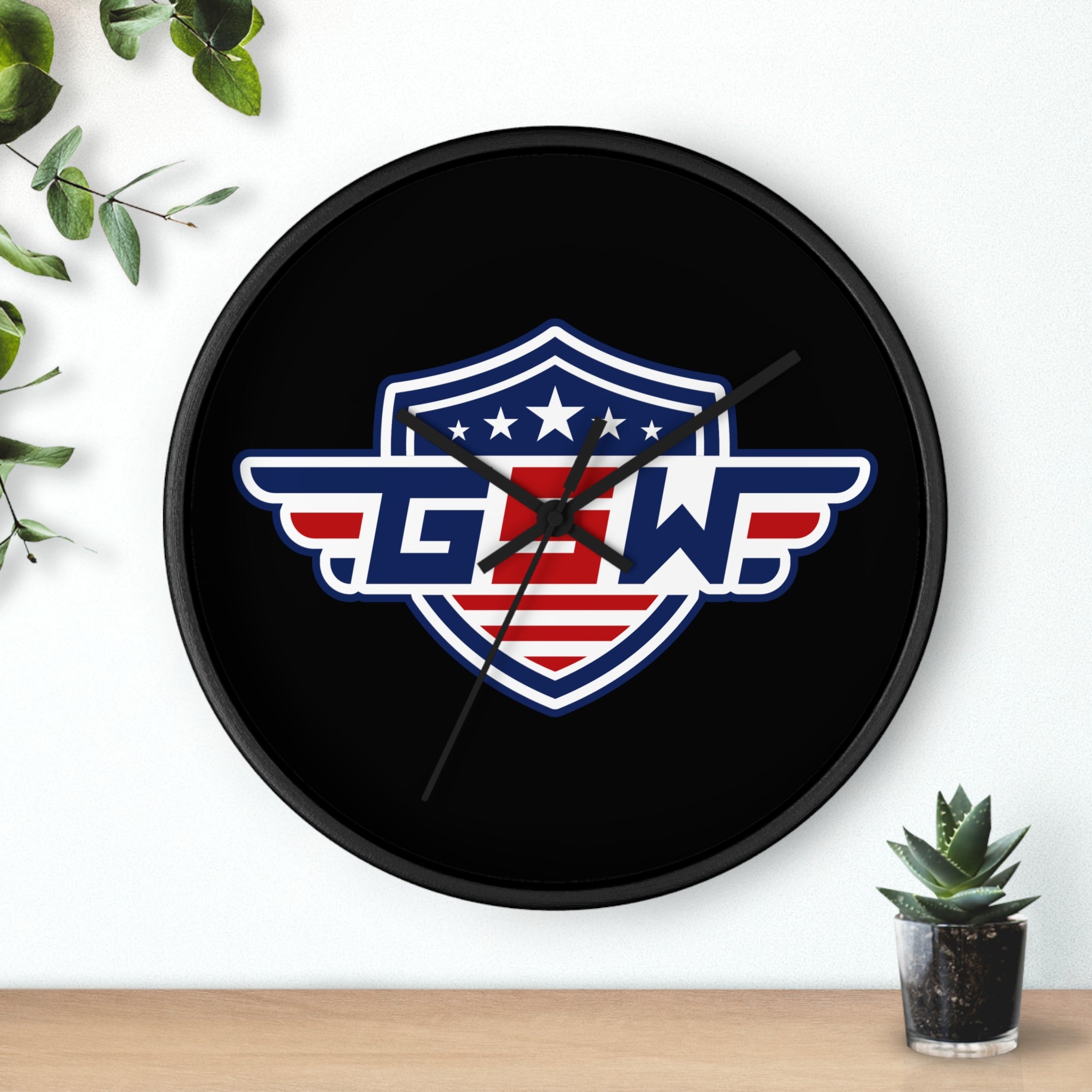 Patriotic Shield Wall Clock — American Flag Emblem Clock